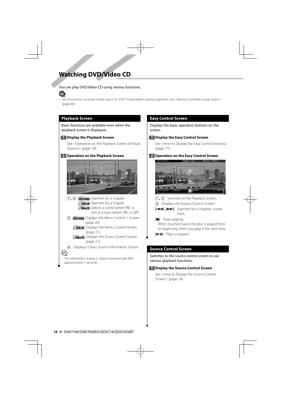 Watching dvd/video cd | Kenwood DDX7034BT User Manual | Page 18 / 100