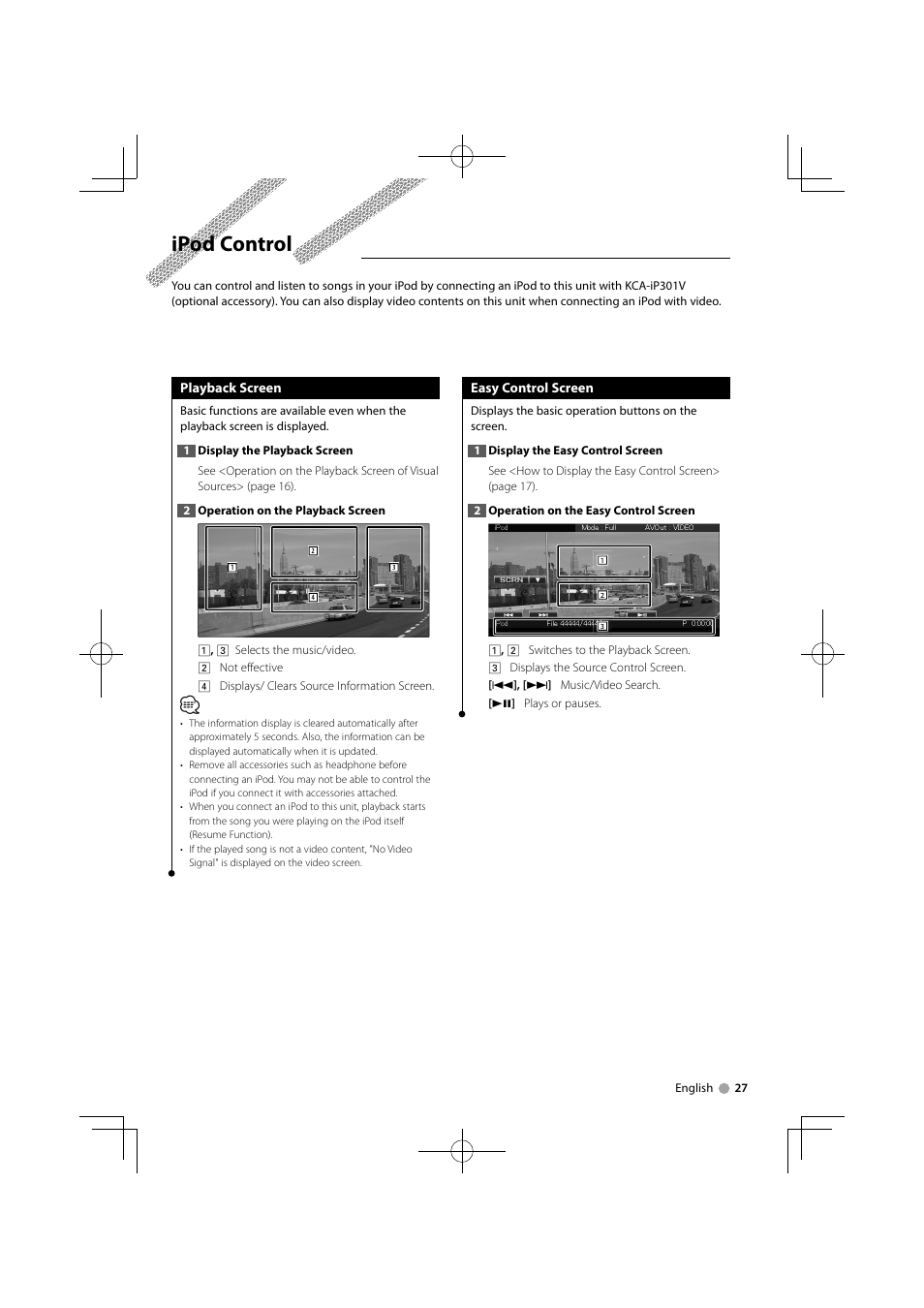 Ipod control | Kenwood DDX7034BT User Manual | Page 27 / 100