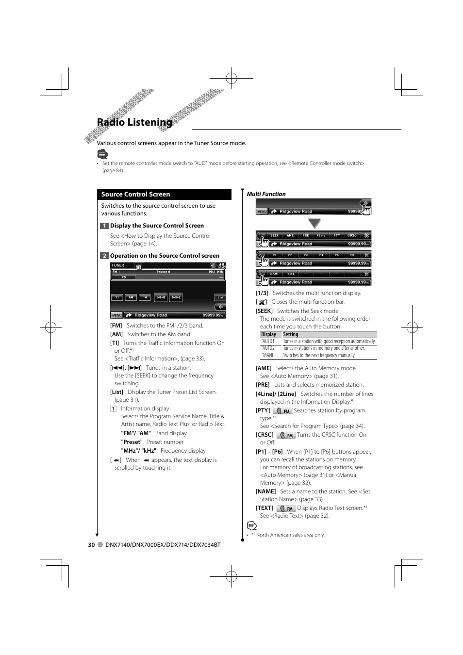 Radio listening | Kenwood DDX7034BT User Manual | Page 30 / 100