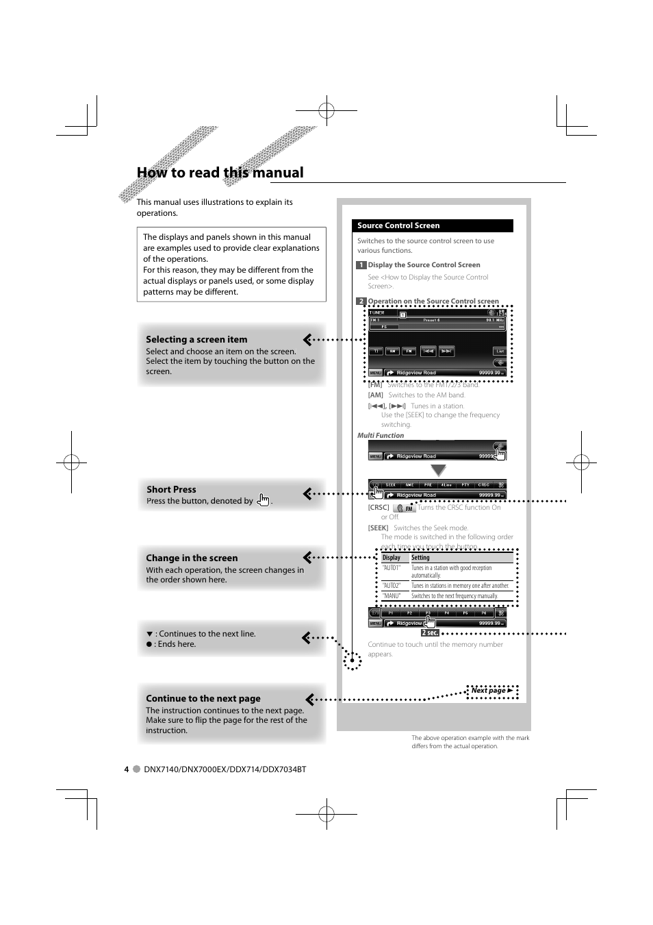 How to read this manual | Kenwood DDX7034BT User Manual | Page 4 / 100