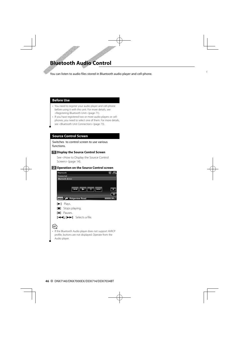 Bluetooth audio control | Kenwood DDX7034BT User Manual | Page 46 / 100