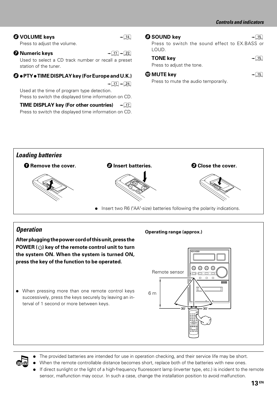 Operation, Loading batteries | Kenwood HM-335 User Manual | Page 13 / 48