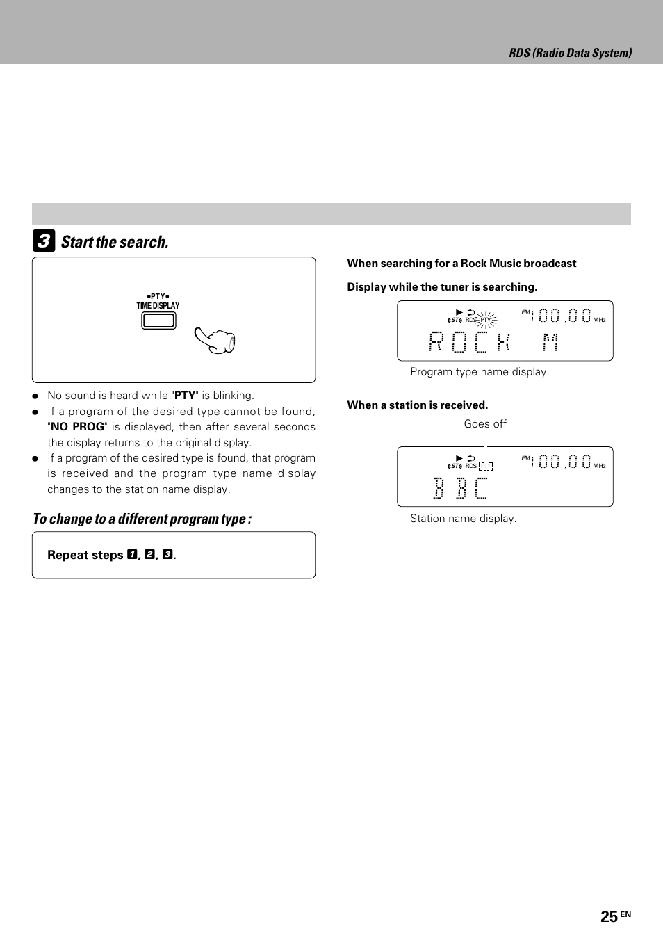 Start the search, Playback of tape, Rds (radio data system) | Kenwood HM-335 User Manual | Page 25 / 48