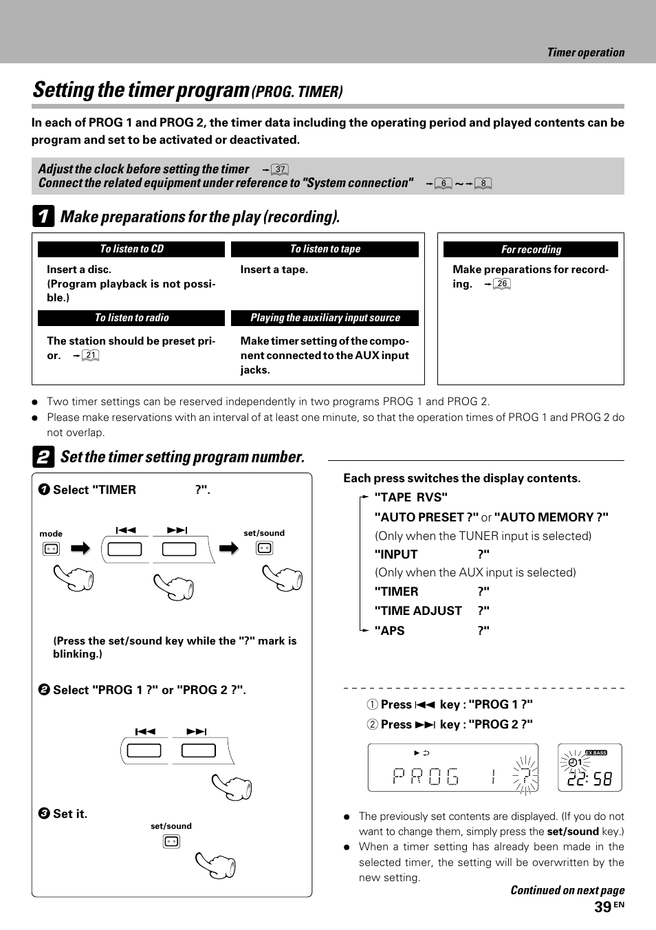 Setting the timer program, Prog. timer) | Kenwood HM-335 User Manual | Page 39 / 48