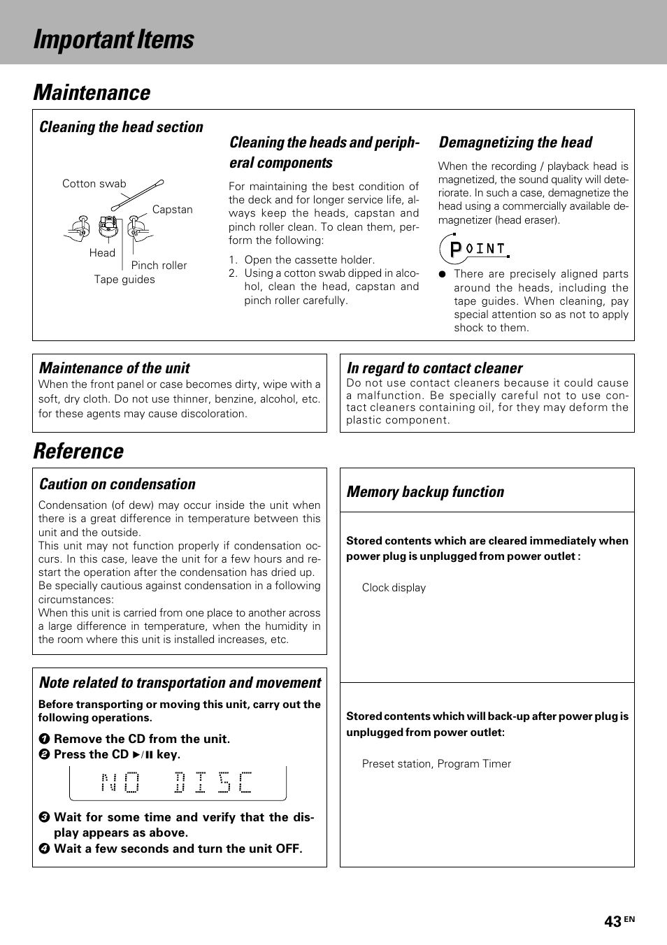 Knowledge sections, Important items, Maintenance reference | Kenwood HM-335 User Manual | Page 43 / 48