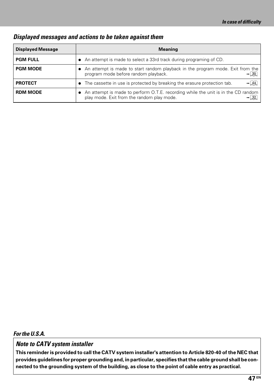 For the u.s.a | Kenwood HM-335 User Manual | Page 47 / 48