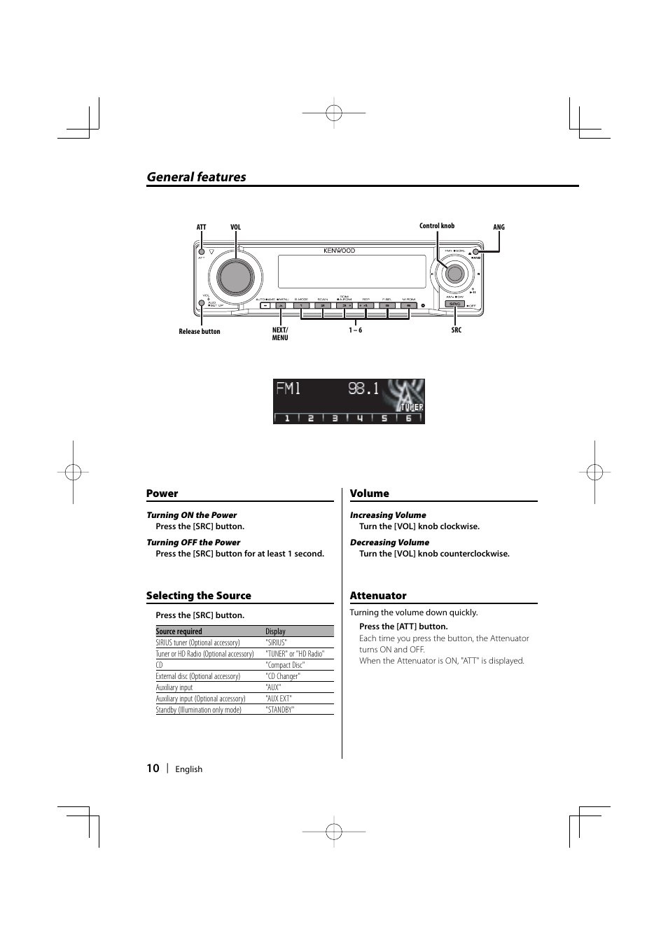 General features | Kenwood KDC-MP732 User Manual | Page 10 / 64