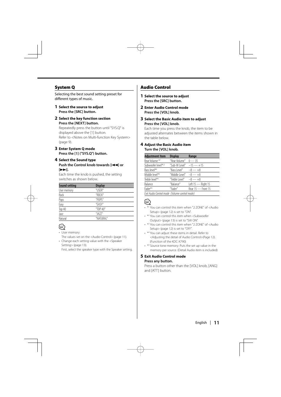 System q, Audio control 1 | Kenwood KDC-MP732 User Manual | Page 11 / 64