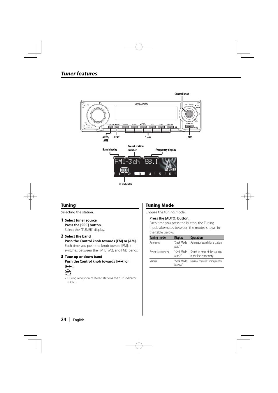 Tuner features | Kenwood KDC-MP732 User Manual | Page 24 / 64