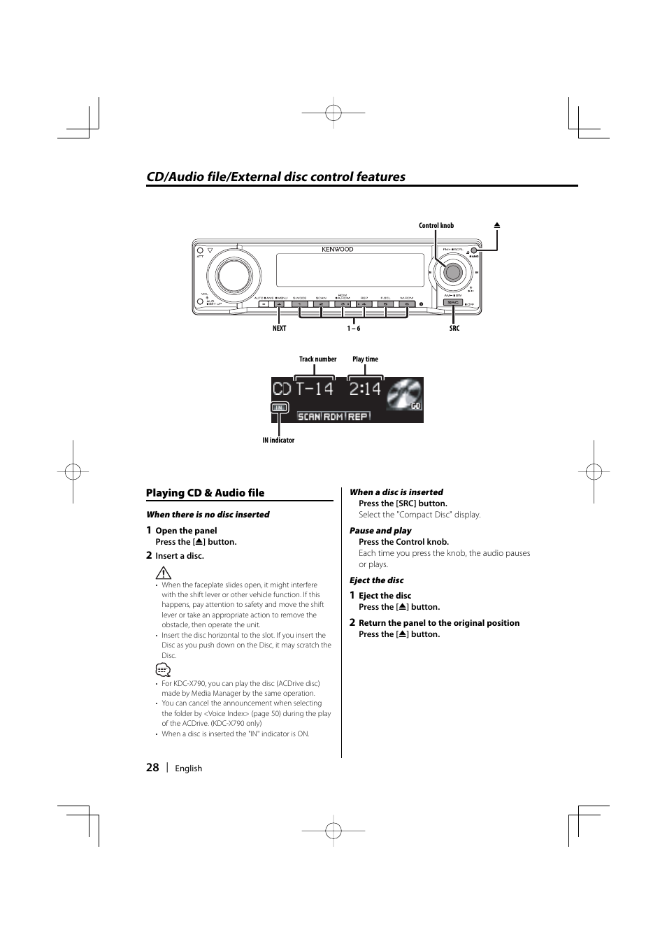 Cd/audio file/external disc control features | Kenwood KDC-MP732 User Manual | Page 28 / 64