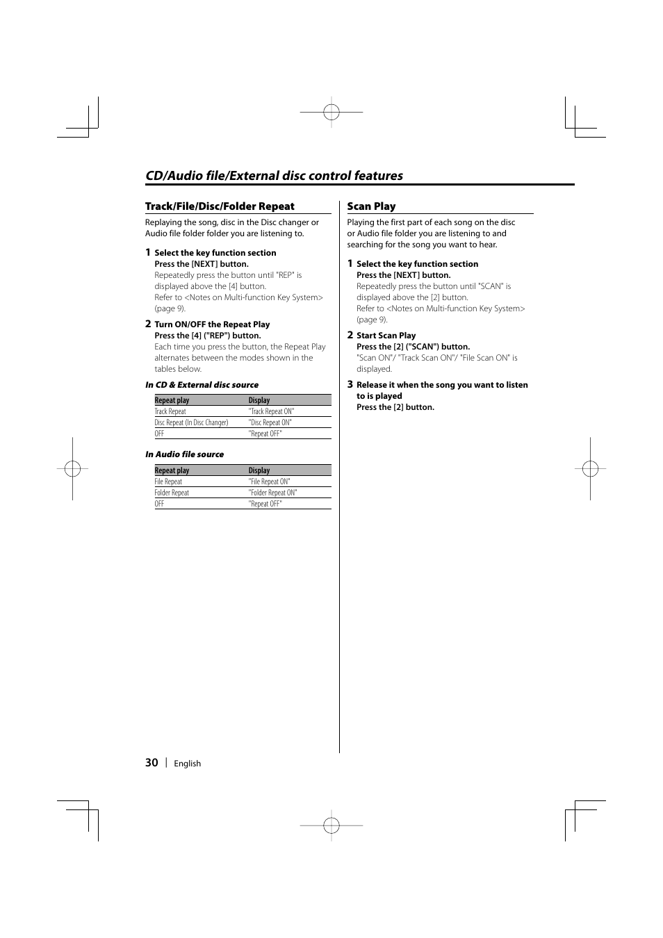 Cd/audio file/external disc control features | Kenwood KDC-MP732 User Manual | Page 30 / 64