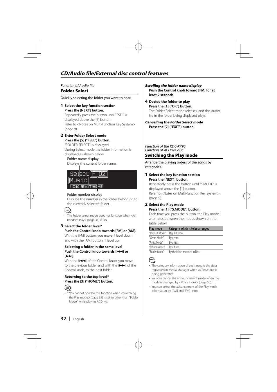 Cd/audio file/external disc control features | Kenwood KDC-MP732 User Manual | Page 32 / 64