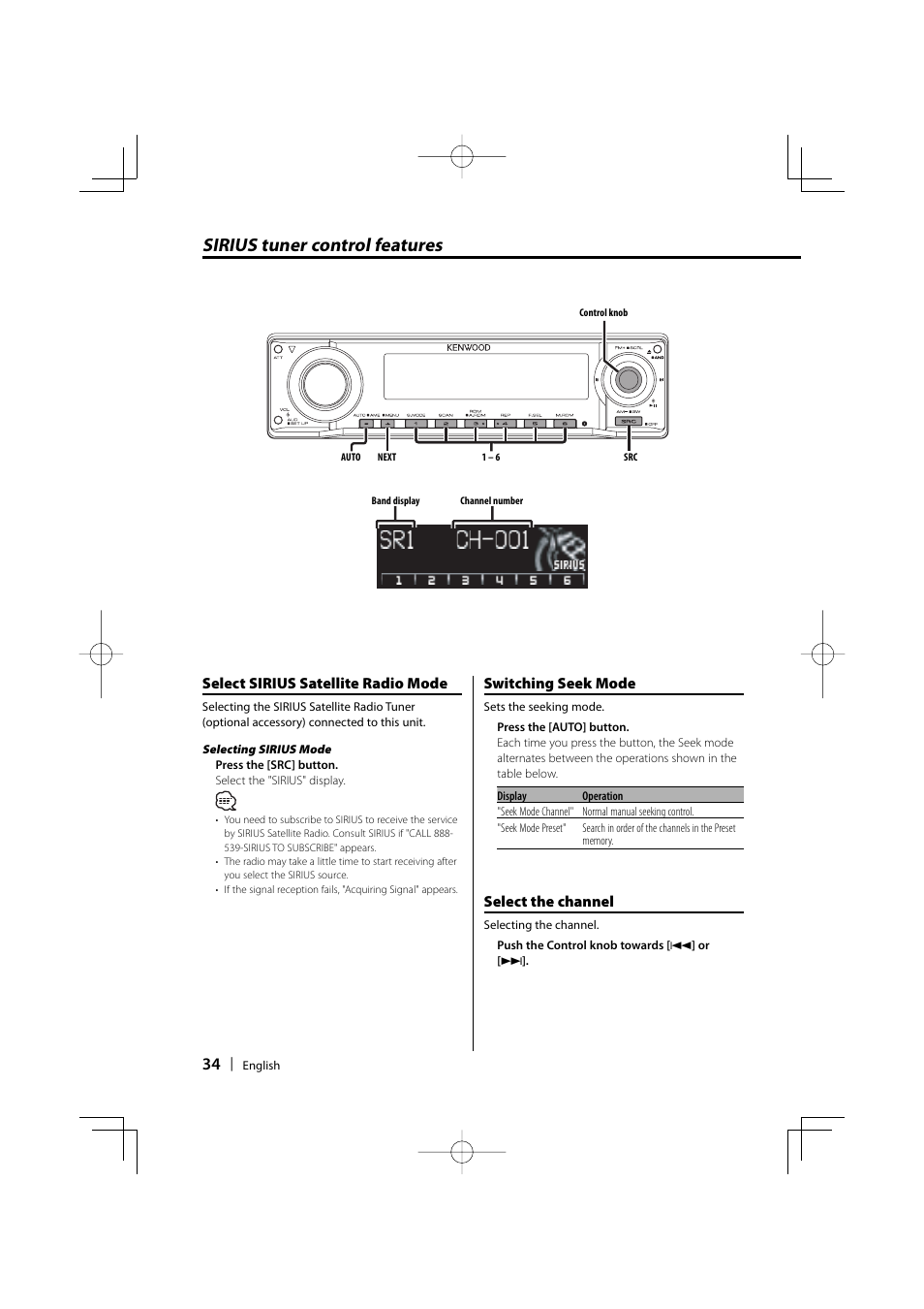 Sirius tuner control features | Kenwood KDC-MP732 User Manual | Page 34 / 64