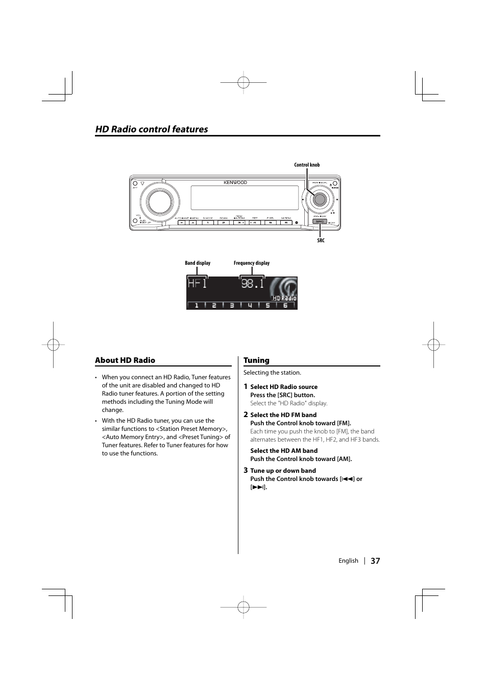 Hd radio control features | Kenwood KDC-MP732 User Manual | Page 37 / 64