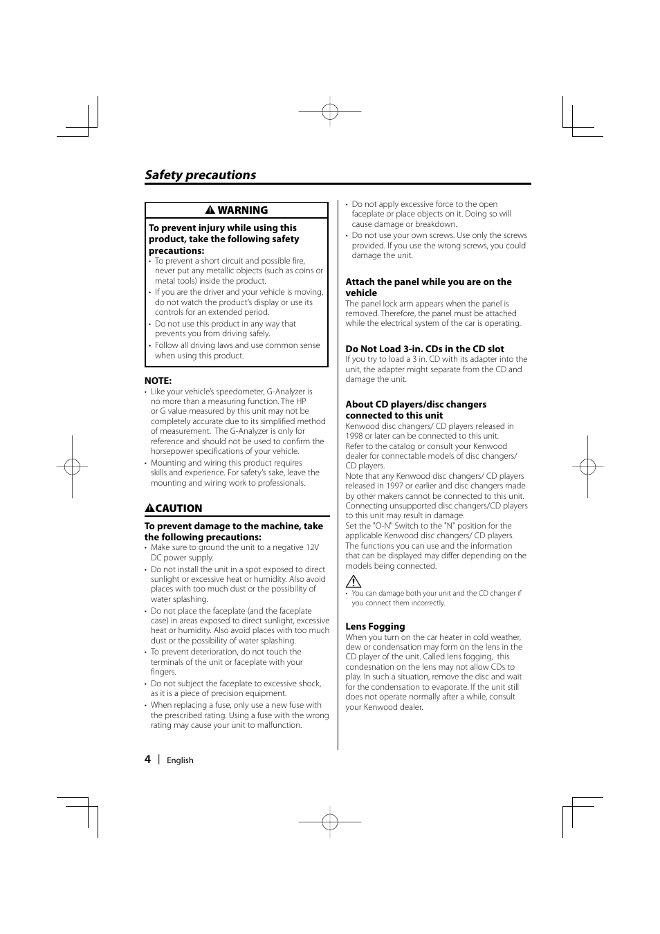 Safety precautions | Kenwood KDC-MP732 User Manual | Page 4 / 64