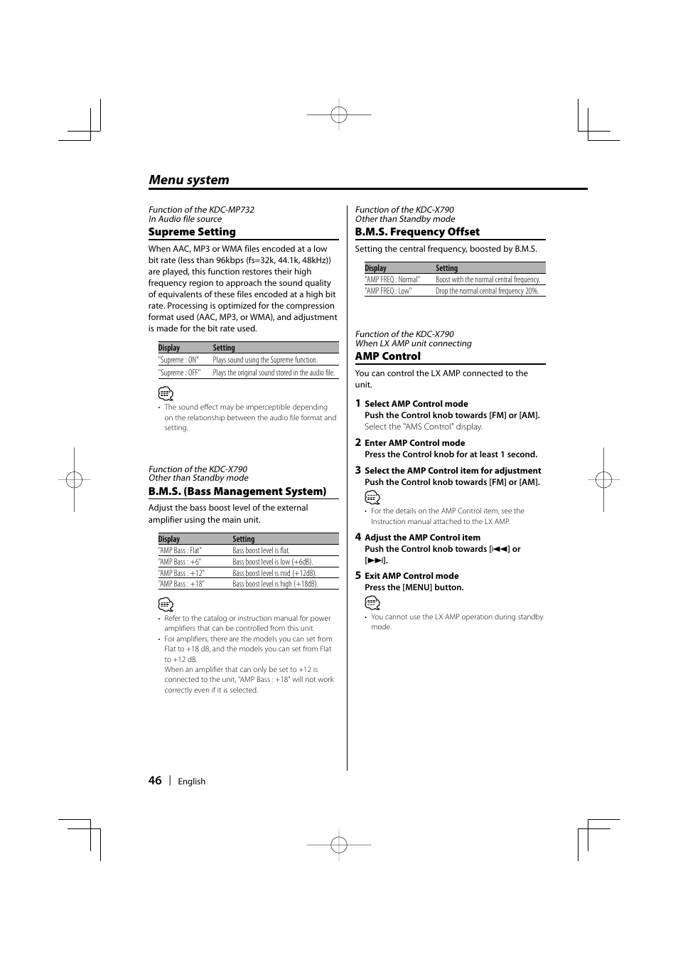 Menu system | Kenwood KDC-MP732 User Manual | Page 46 / 64