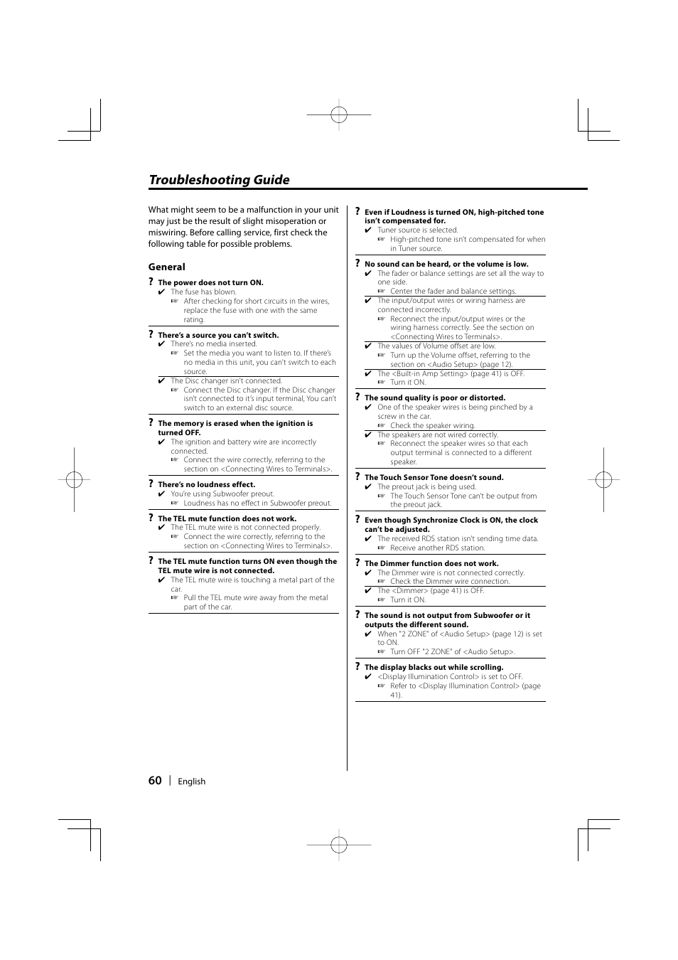 Troubleshooting guide | Kenwood KDC-MP732 User Manual | Page 60 / 64