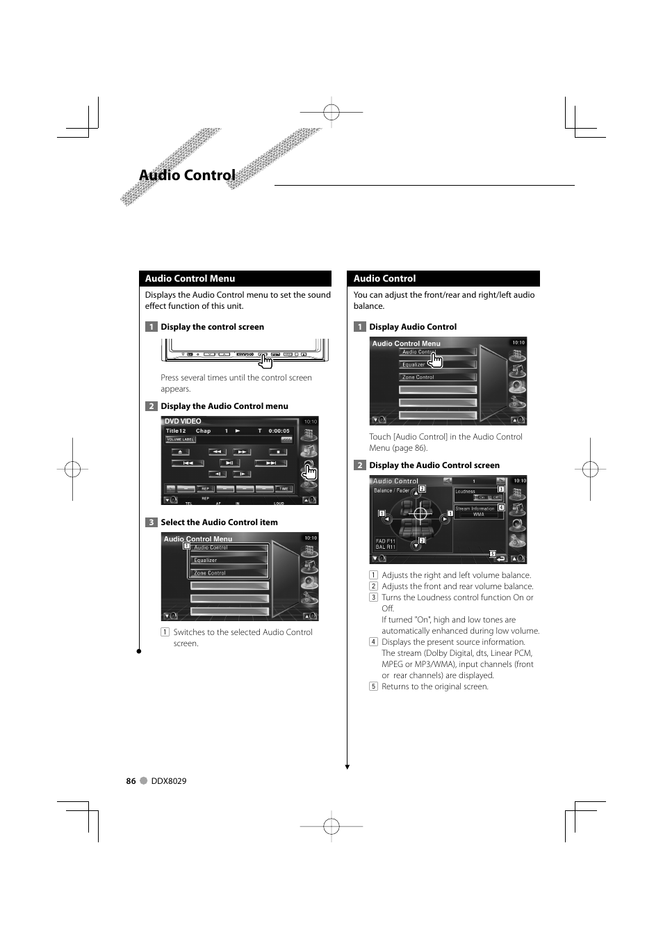 Audio control | Kenwood DDX8029 User Manual | Page 86 / 104