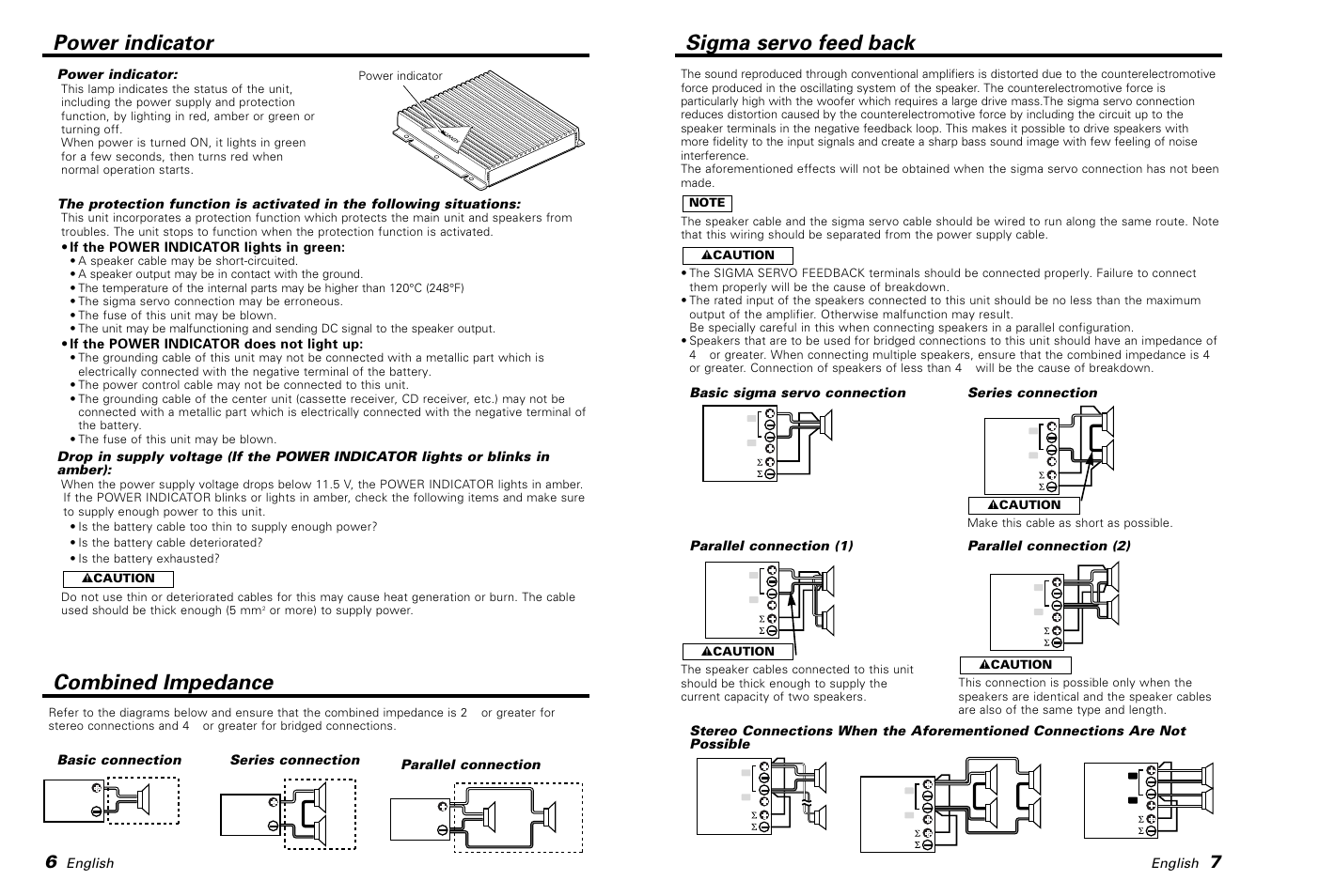 Power indicator, Combined impedance, Sigma servo feed back | Kenwood KAC-PS500F User Manual | Page 4 / 7