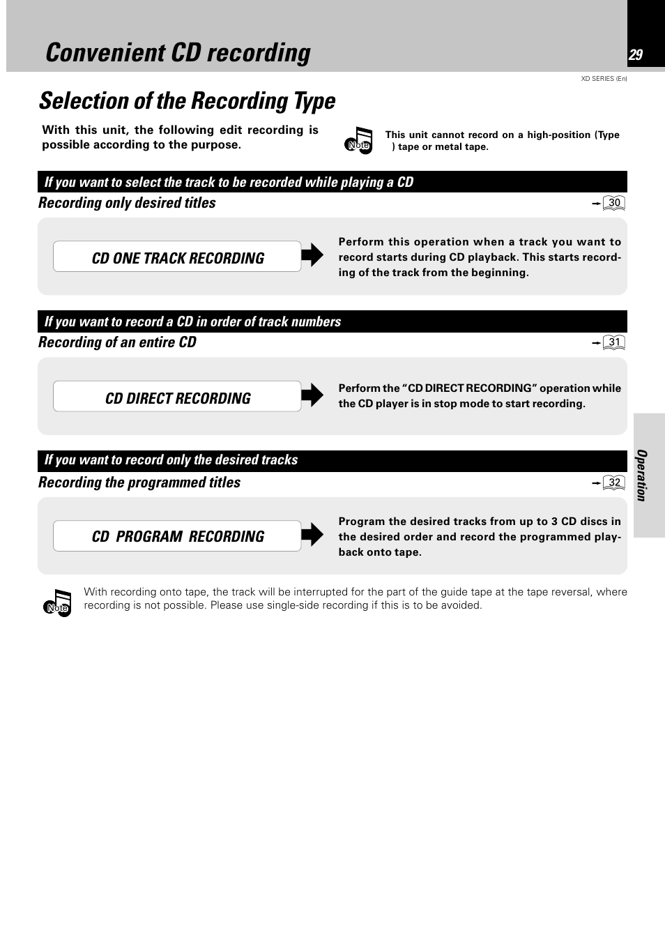 Convenient cd recording, Selection of the recording type | Kenwood DPX-302 User Manual | Page 29 / 44