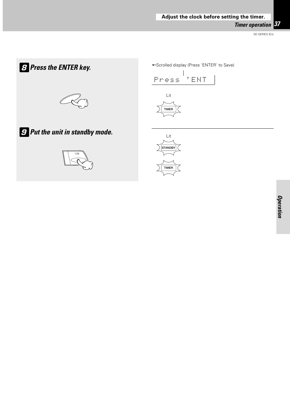 Press the enter key, Put the unit in standby mode | Kenwood DPX-302 User Manual | Page 37 / 44