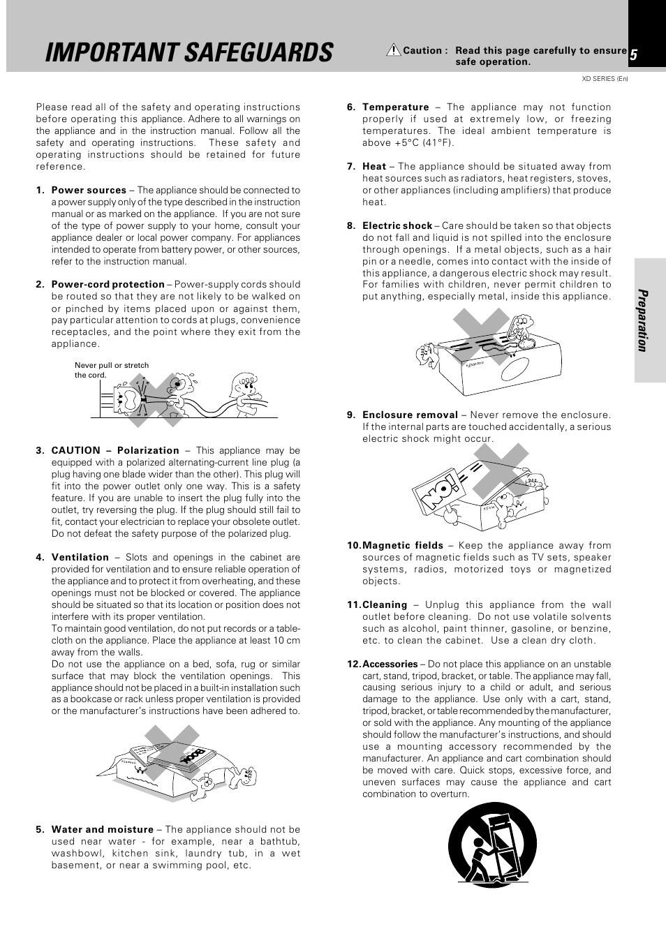 Important safeguards, Preparation | Kenwood DPX-302 User Manual | Page 5 / 44