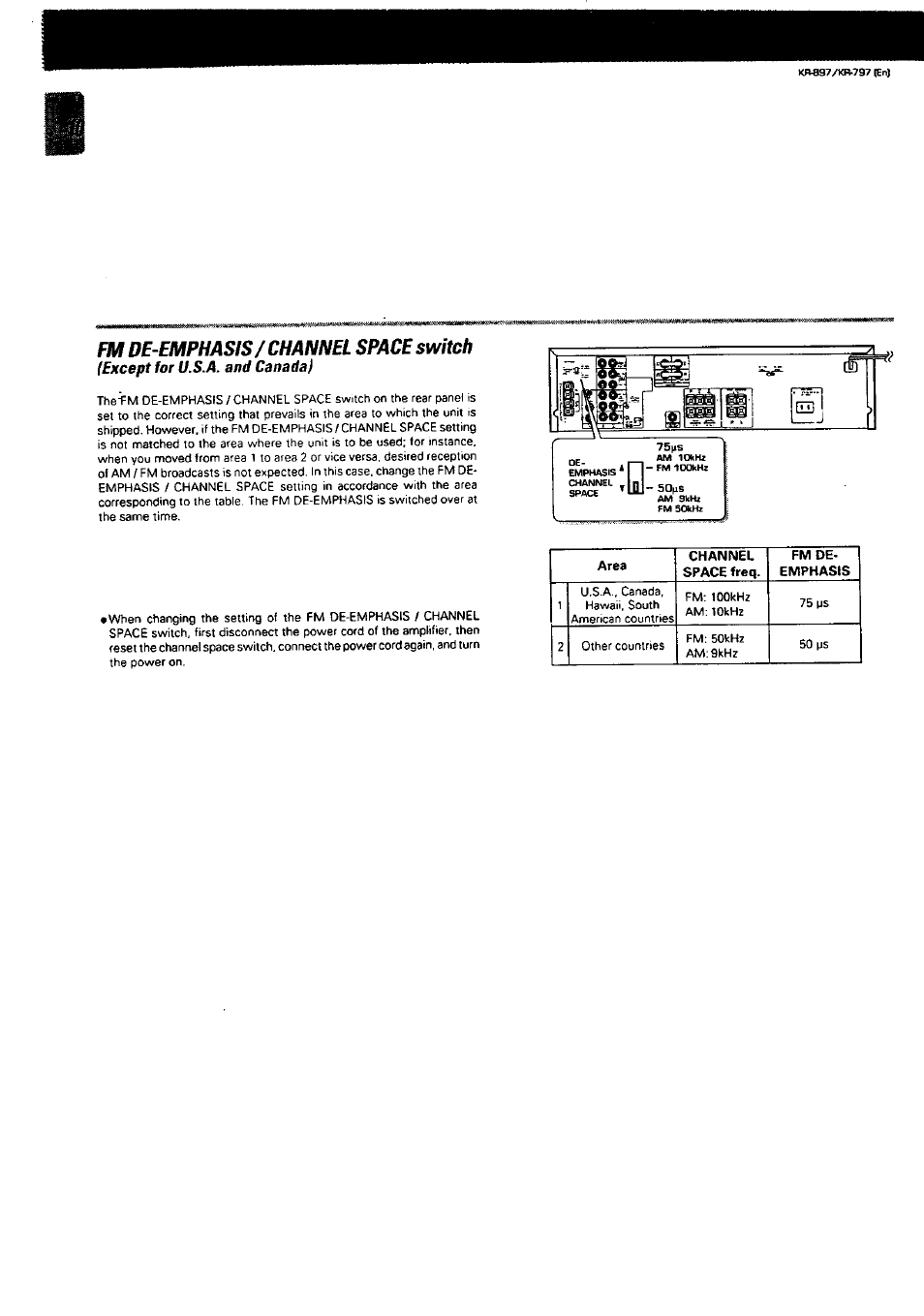 Fm de-emphasis/channel space switch | Kenwood KR-897 User Manual | Page 10 / 32