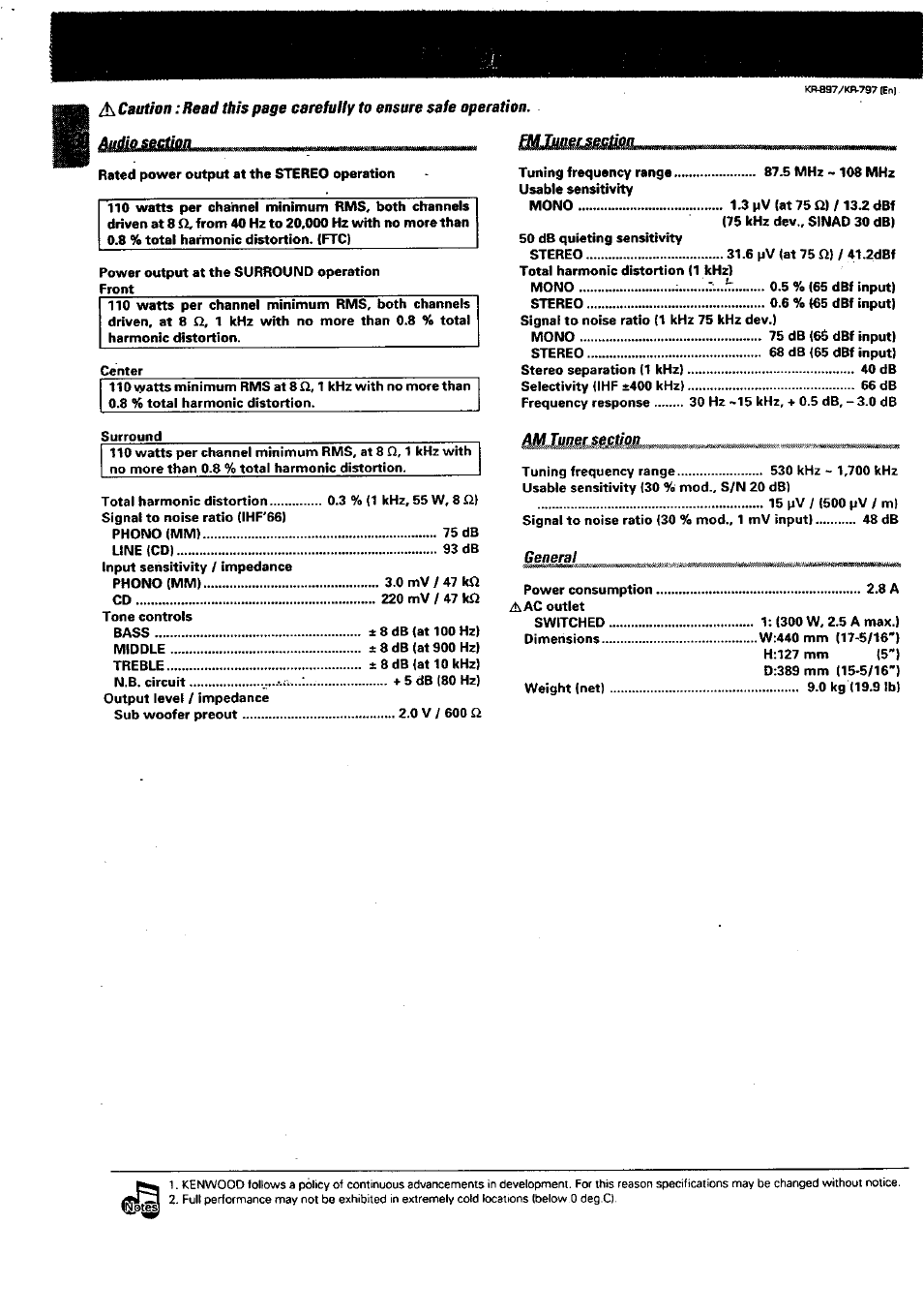 Audio.s&f^qll | Kenwood KR-897 User Manual | Page 30 / 32