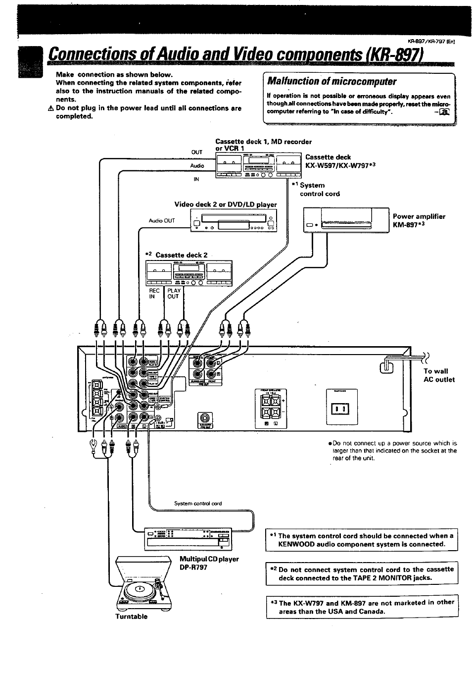 Connections of audio and video components (kr-897) | Kenwood KR-897 User Manual | Page 4 / 32