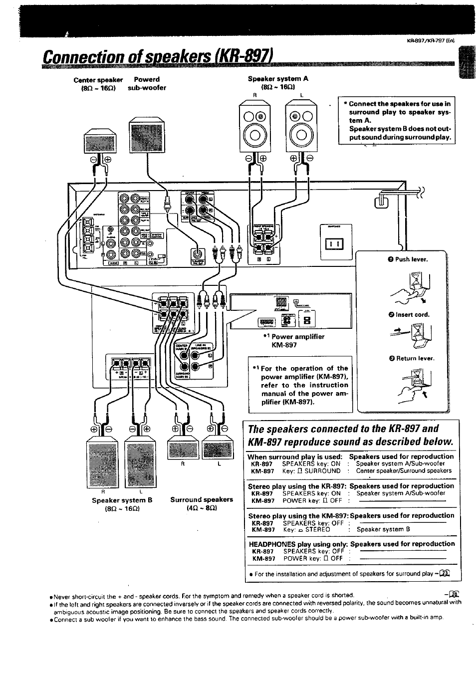 Connection of speakers (kr-897) | Kenwood KR-897 User Manual | Page 7 / 32