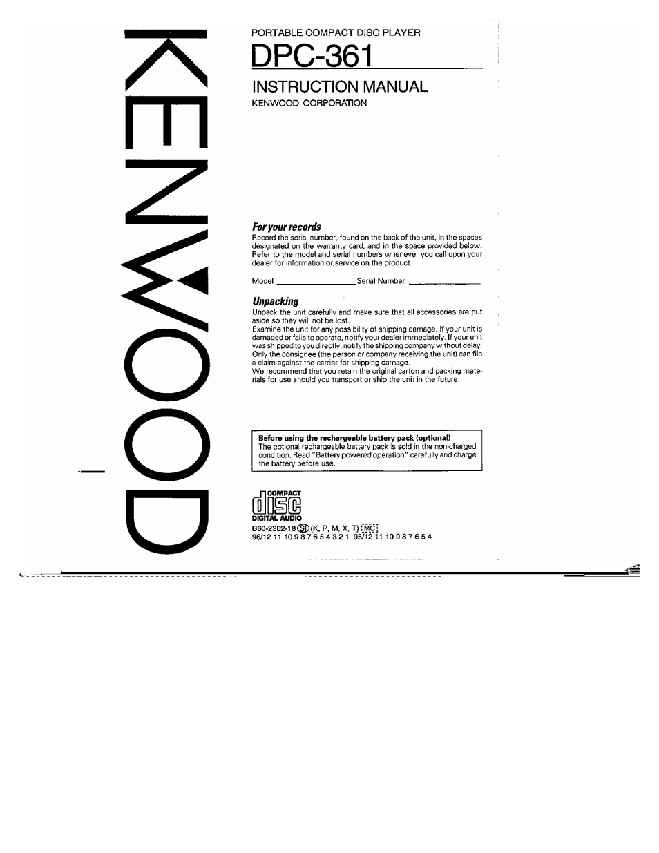 Kenwood DPC-361 User Manual | 24 pages