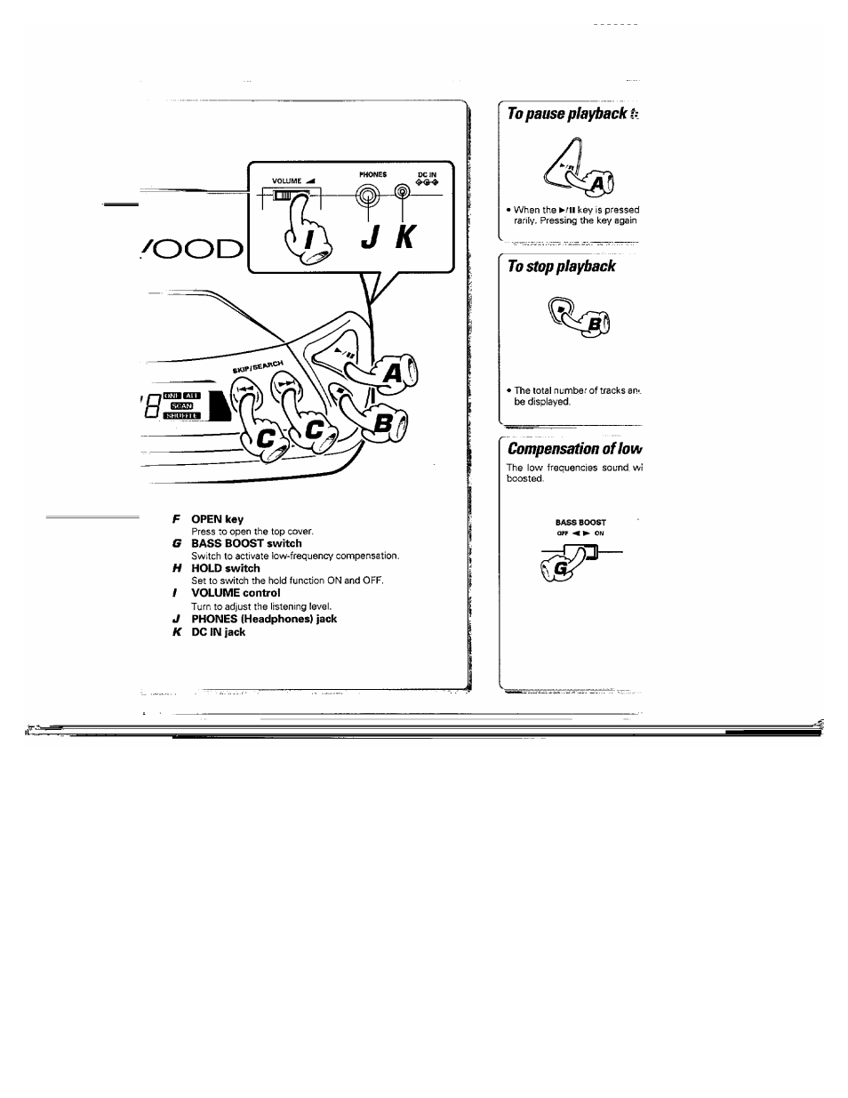 To pause playback t, To stop playback, Compensation oftowr | Kenwood DPC-361 User Manual | Page 12 / 24