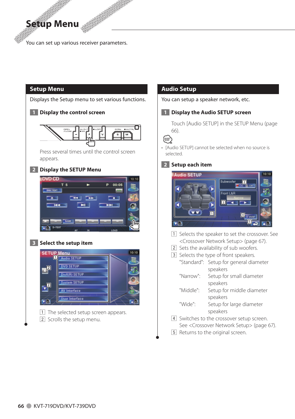 Setup menu | Kenwood KVT-719DVD User Manual | Page 66 / 100