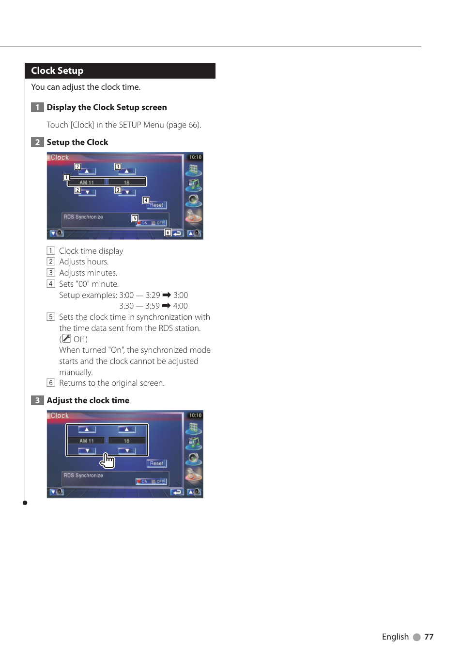 Clock setup | Kenwood KVT-719DVD User Manual | Page 77 / 100