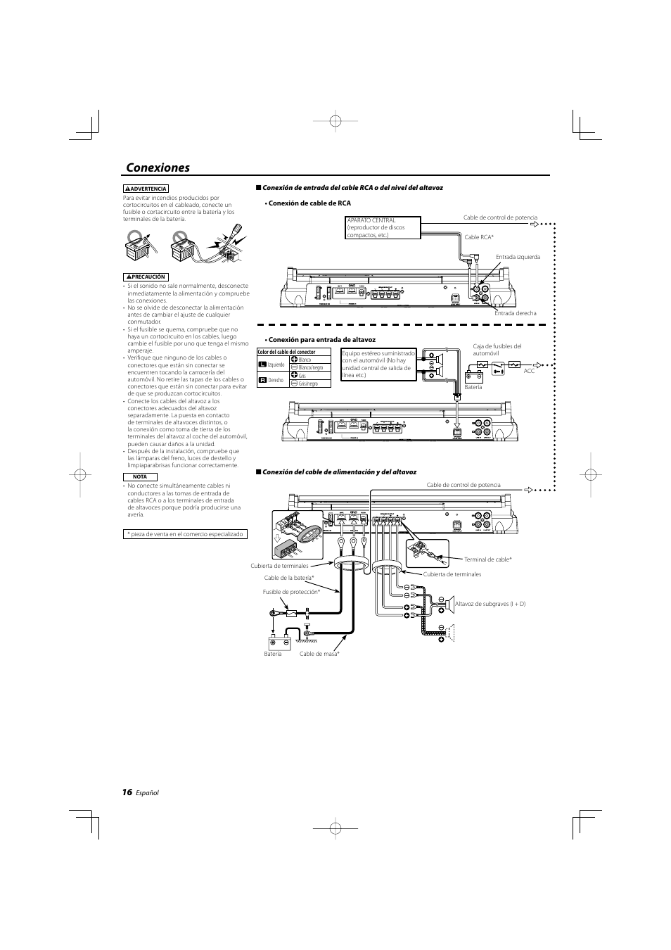 Conexiones | Kenwood KAC-9103D User Manual | Page 16 / 20