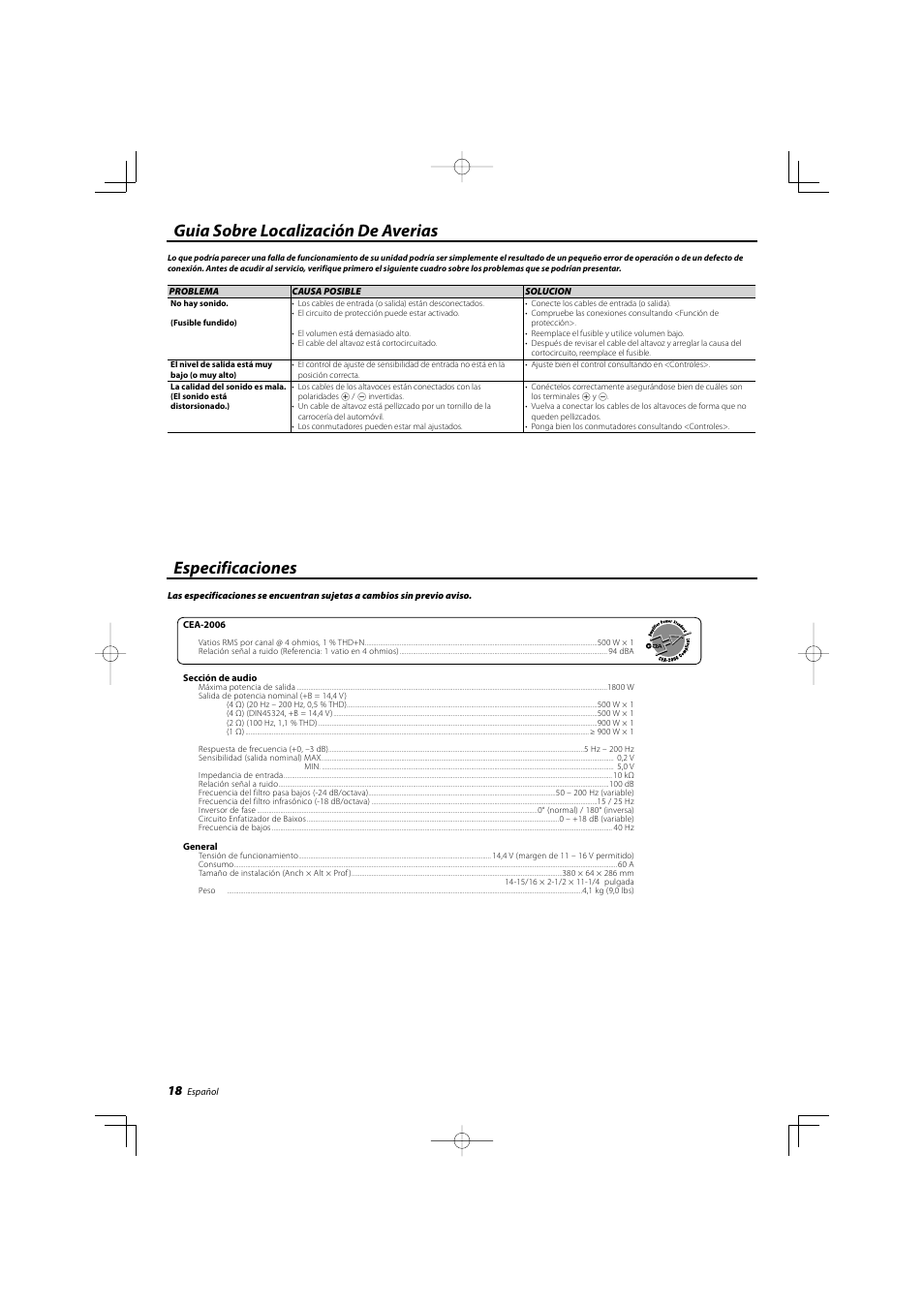Kenwood KAC-9103D User Manual | Page 18 / 20
