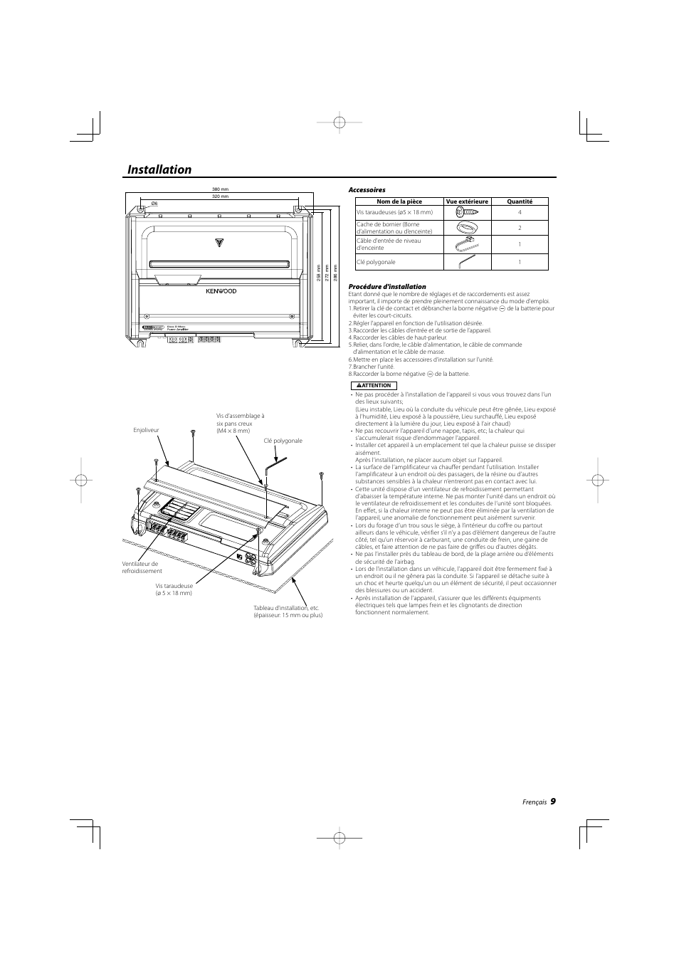 Installation | Kenwood KAC-9103D User Manual | Page 9 / 20