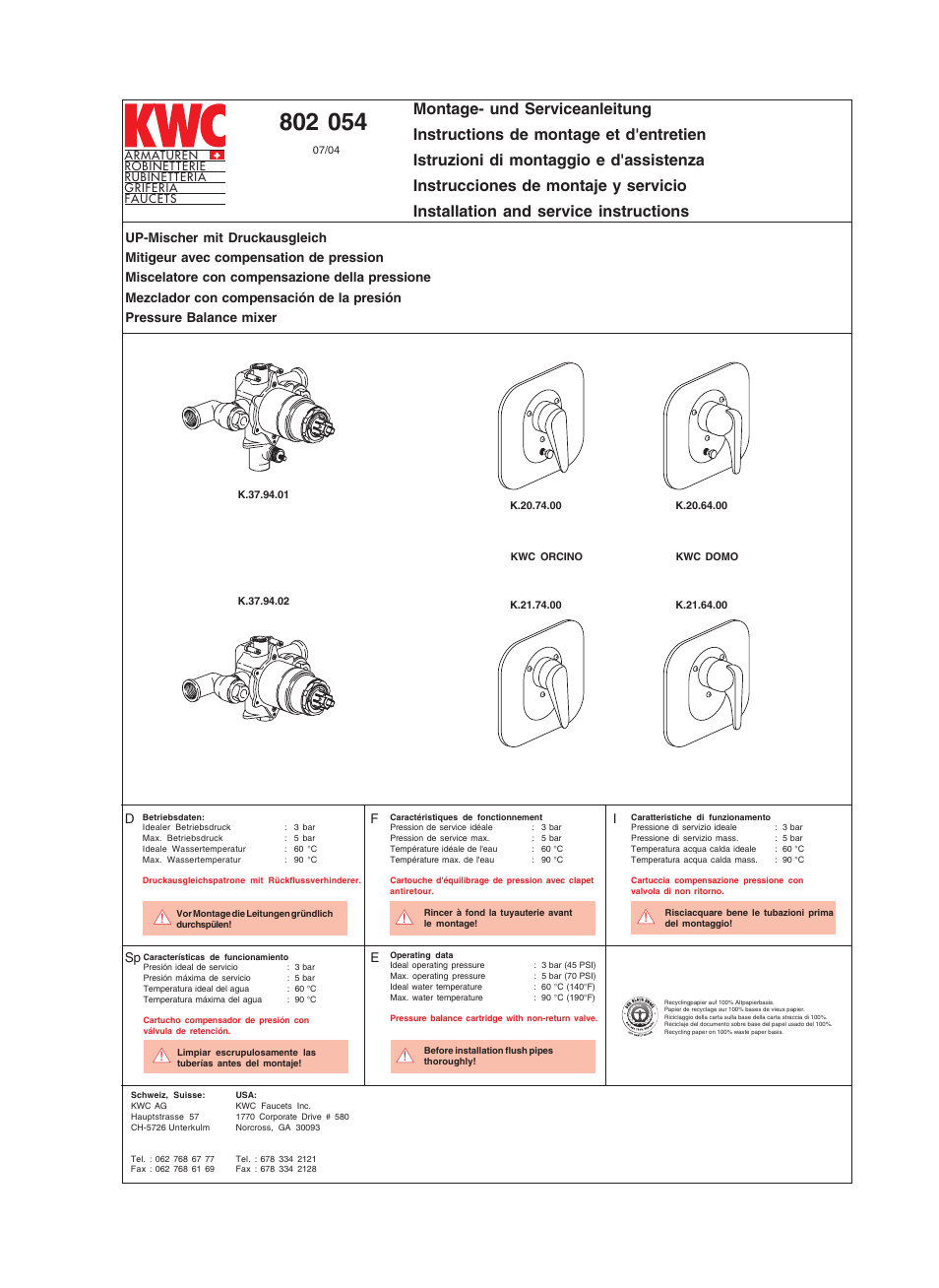 KWC 802 054 User Manual | 6 pages