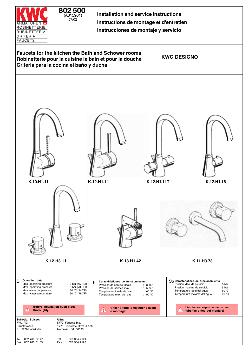 KWC K.12.H1.11T User Manual | 8 pages