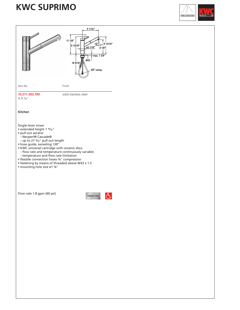 KWC SUPRIMO 10.271.303 User Manual | 1 page