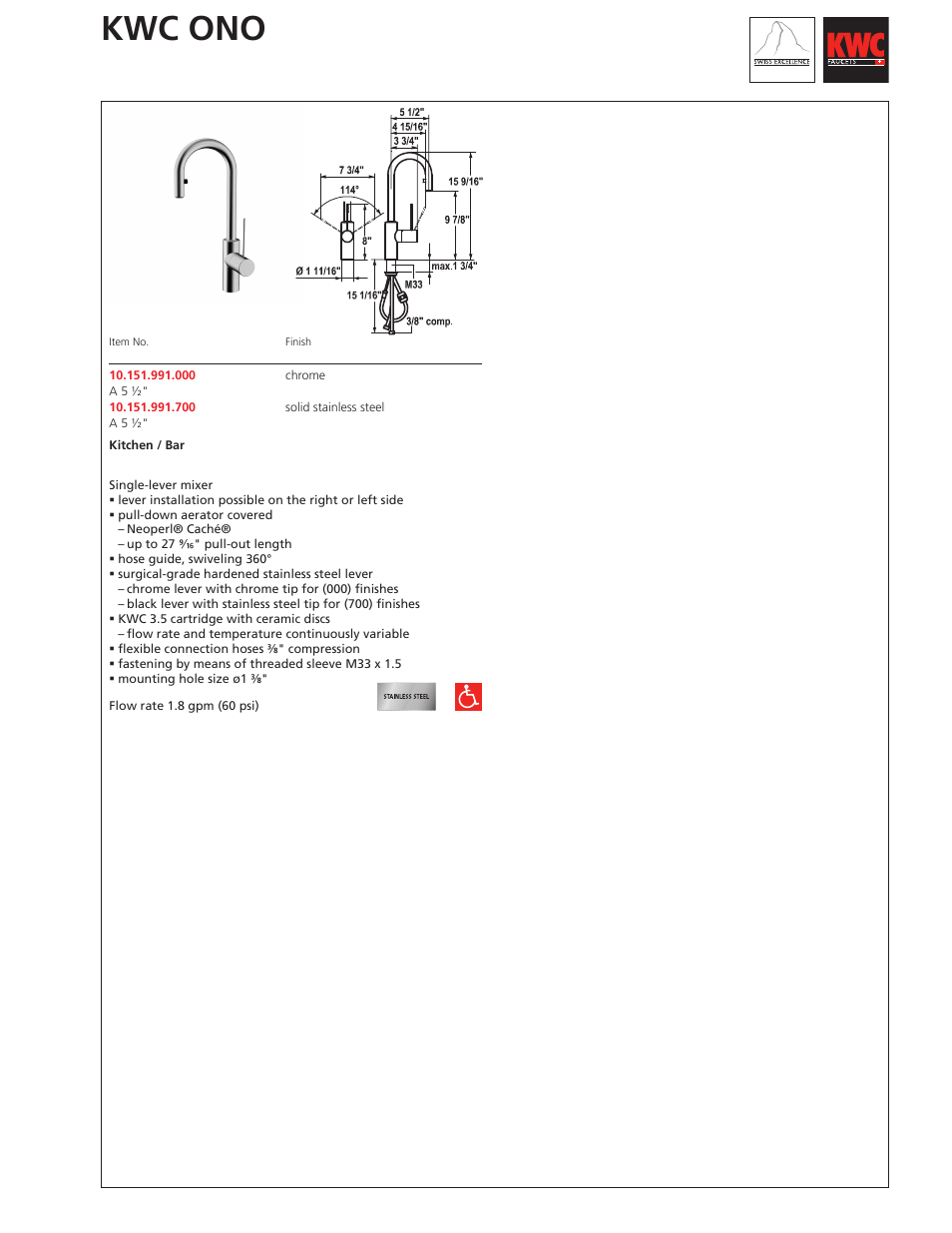 KWC ONO 10.151.991 User Manual | 1 page