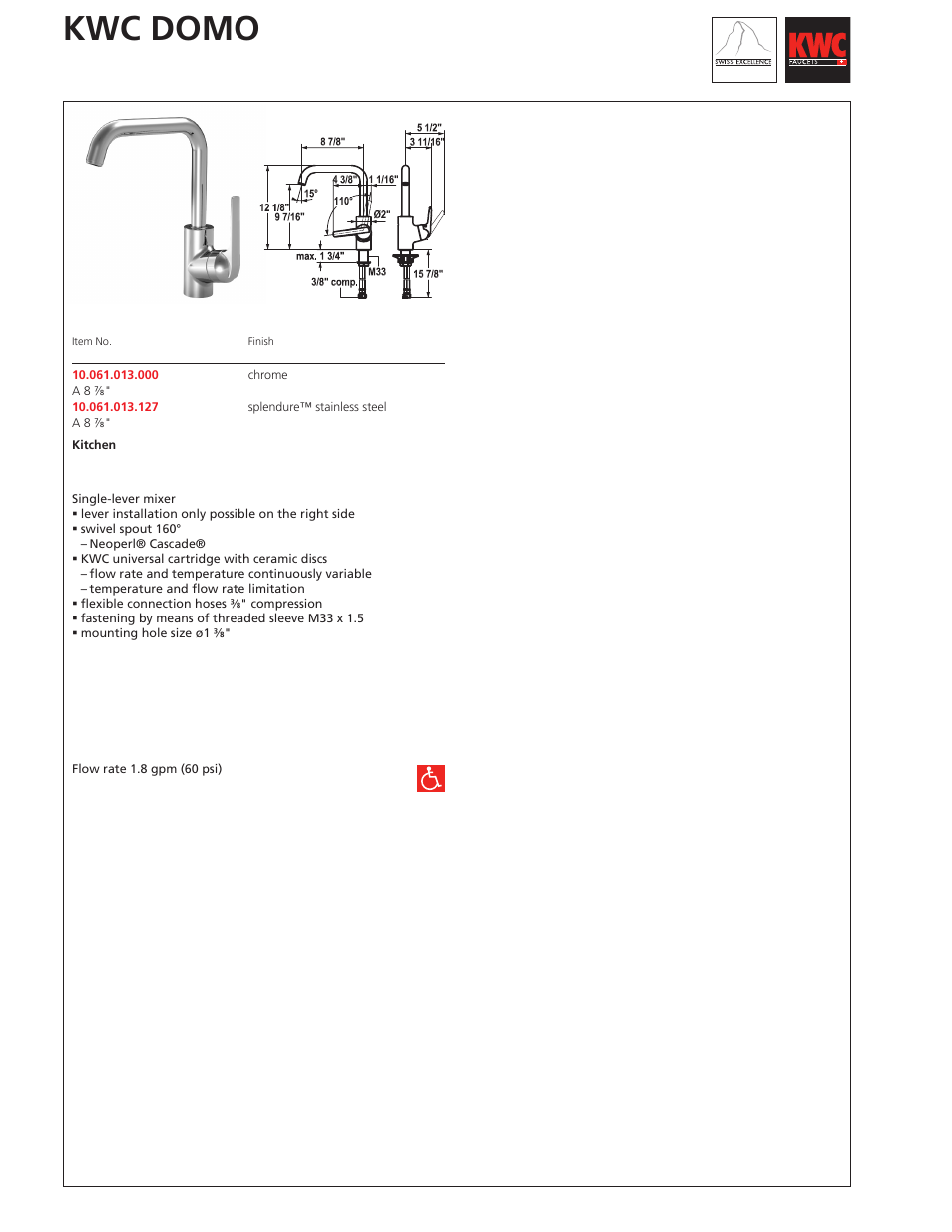 KWC DOMO 10.061.013 User Manual | 1 page