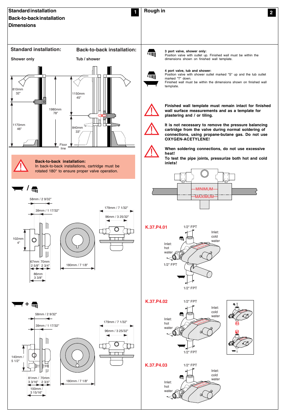 Standard installation: back-to-back installation | KWC MARLINO 802 141 User Manual | Page 2 / 4