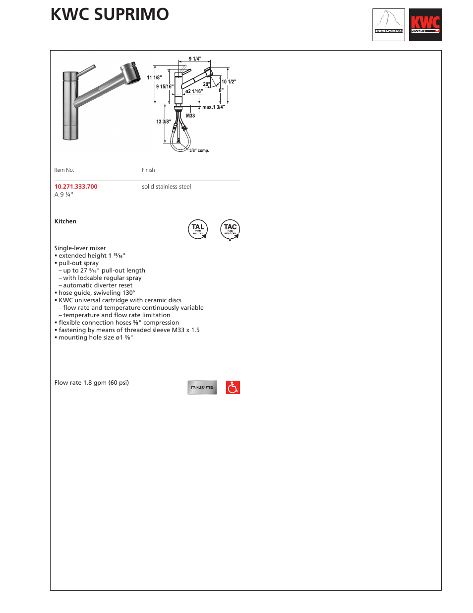 KWC SUPRIMO 10.271.333 User Manual | 1 page