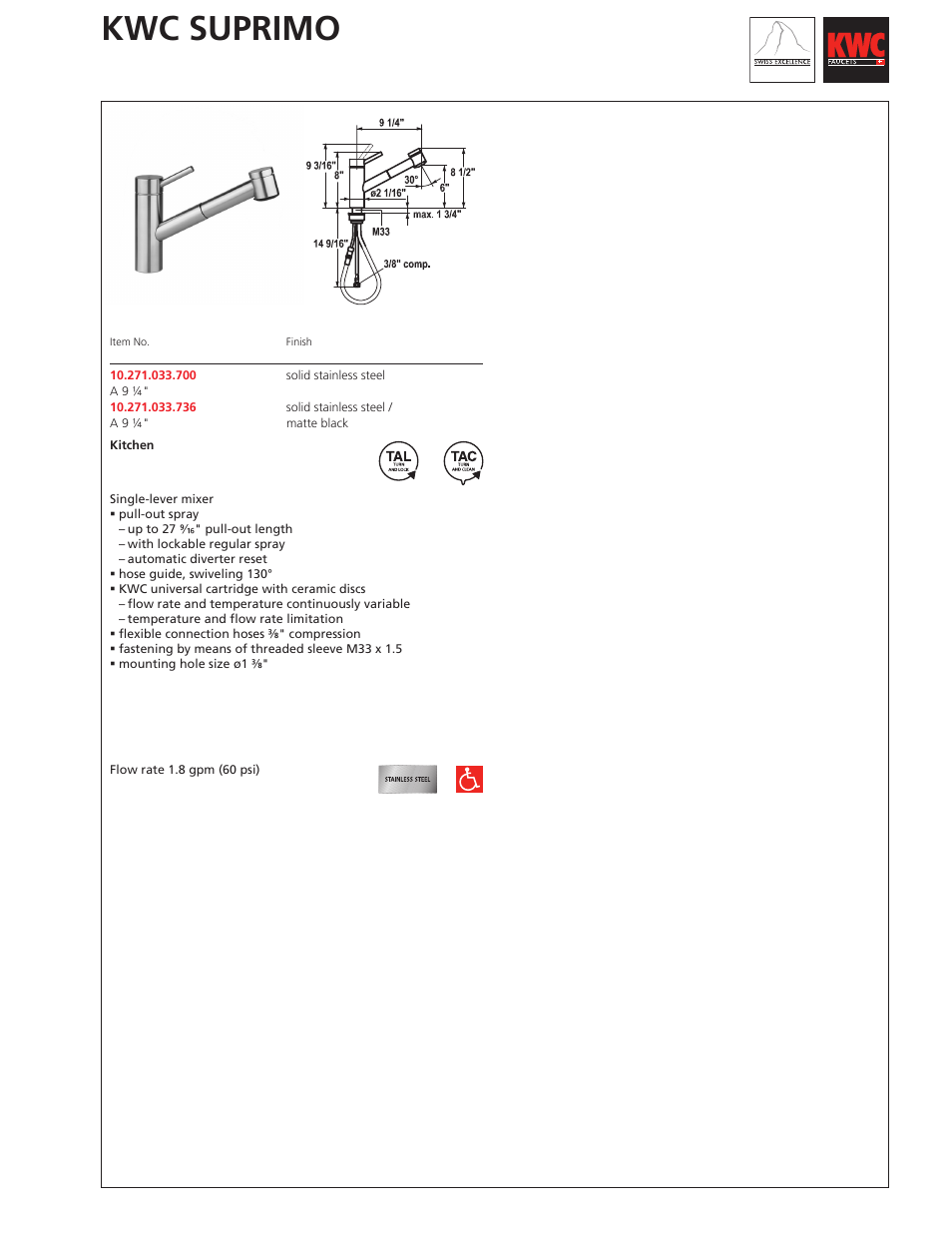 KWC SUPRIMO 10.271.033 User Manual | 1 page