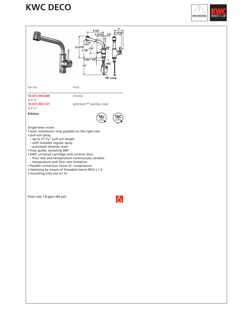 KWC DECO 10.031.003 User Manual | 1 page