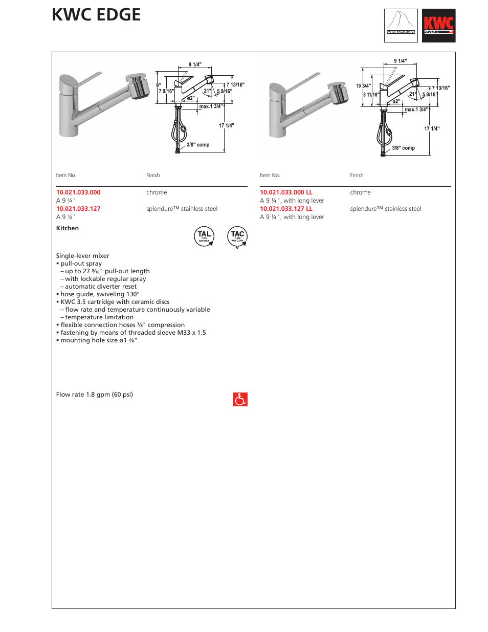 KWC EDGE 10.021.033 User Manual | 1 page