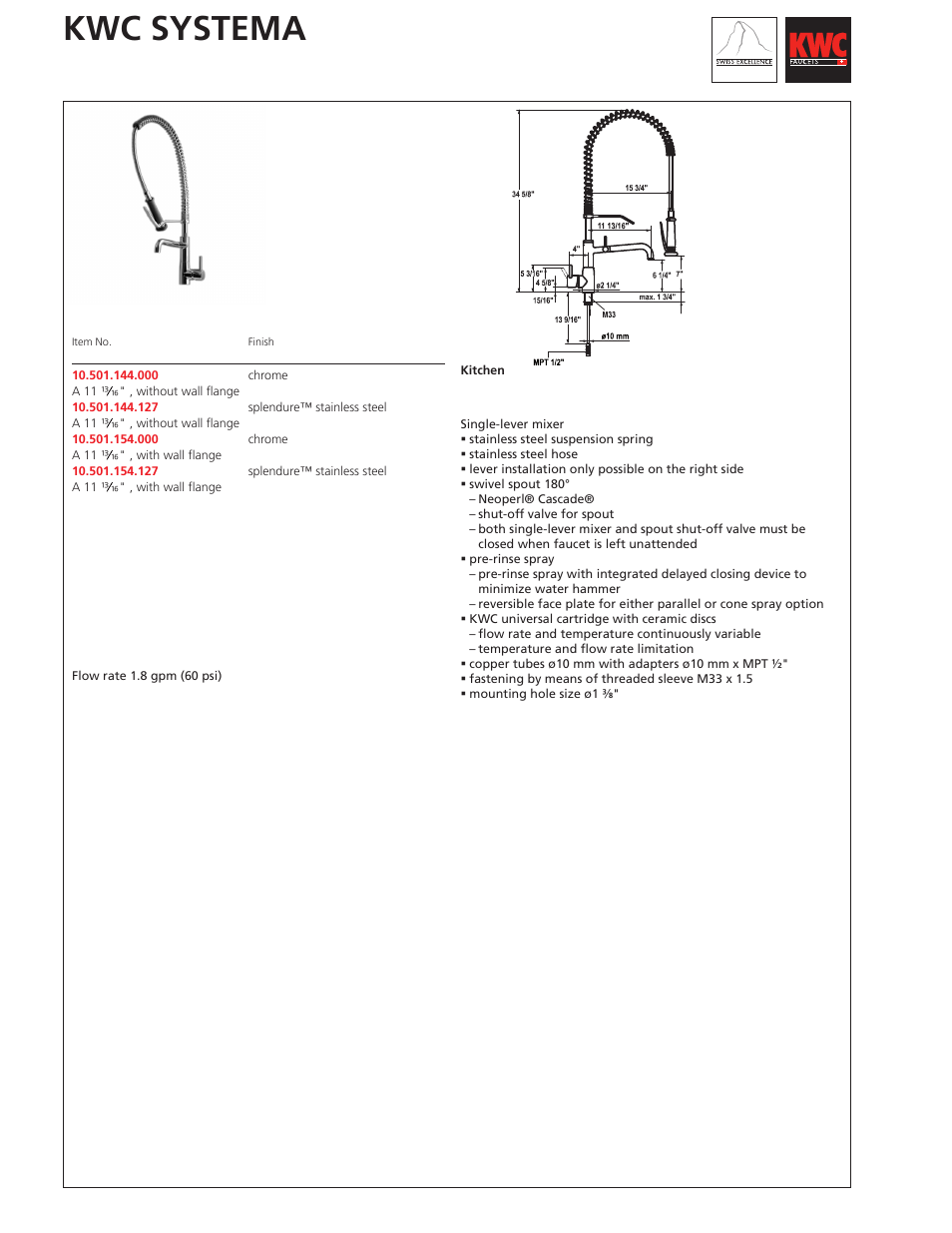 KWC SYSTEMA 10.501.144 User Manual | 1 page