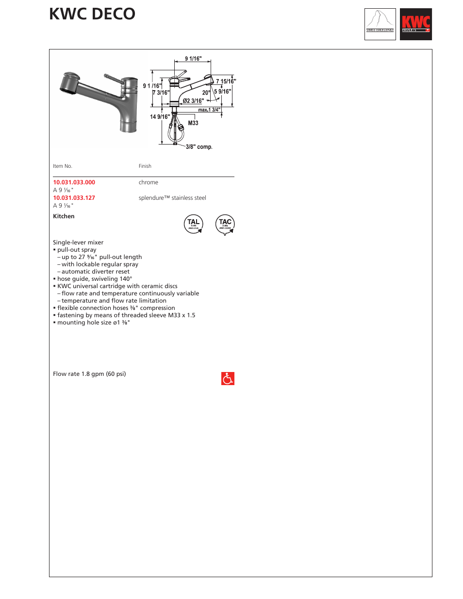 KWC Deco 10.031.033 User Manual | 1 page