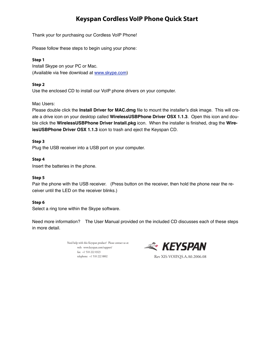 Keyspan IP Phone User Manual | 1 page